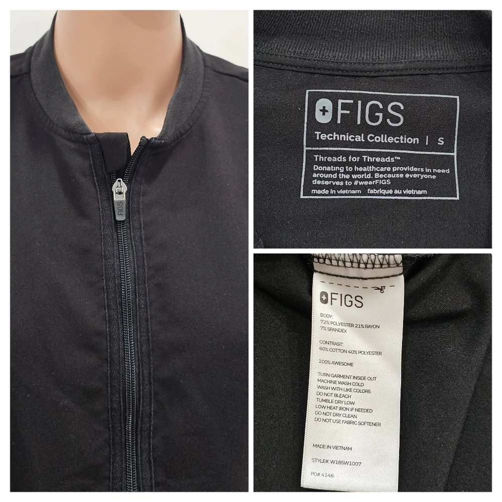 Figs Bellery Scrub Jacket zipped black S